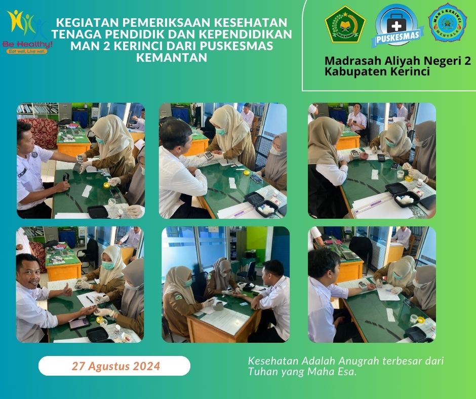 KEGIATAN RUTIN DARI PUSKESMAS KEMANTAN DALAM PEMERIKSAAN KESEHATAN TENAGA PENDIDIK DAN KEPENDIDIKAN MAN 2 KERINCI TAHUN 2024.