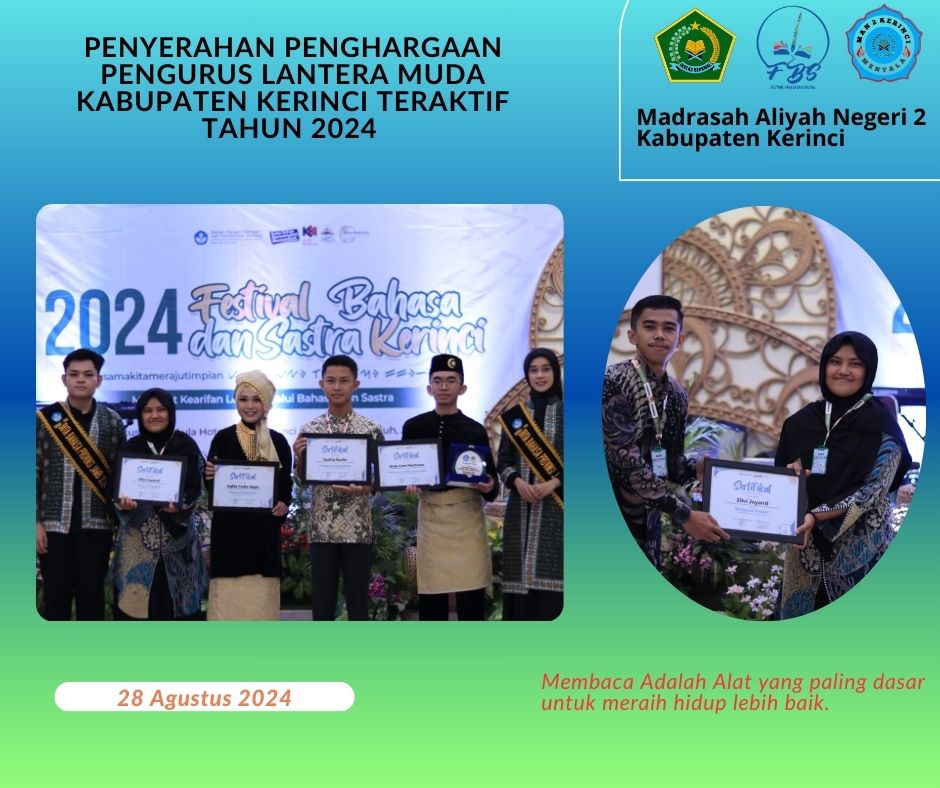 PENYERAHAN PENGHARGAAN PENGURUS LENTERA MUDA KERINCI TERAKTIF TAHUN 2024 